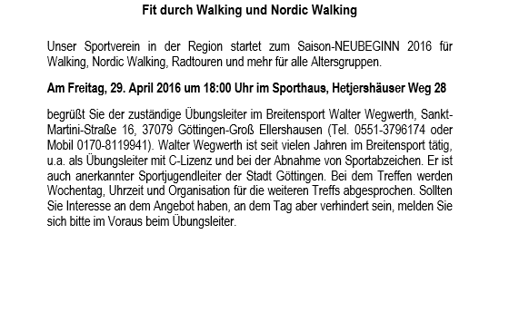 Neue Nordic Walking Saison
