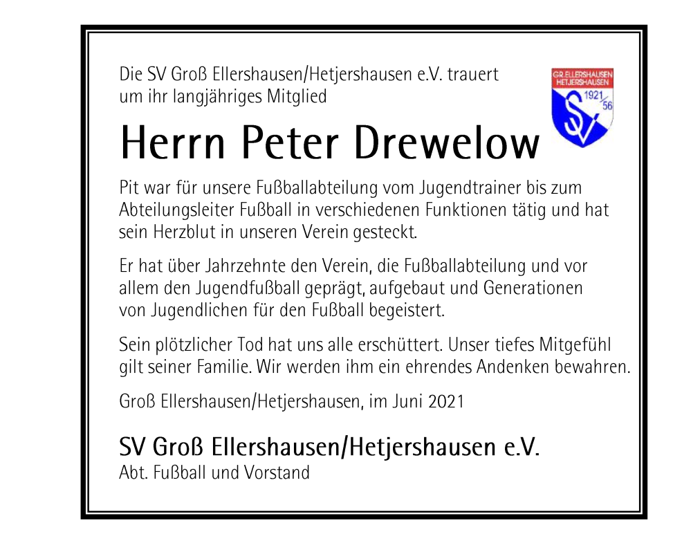 Nachruf Peter Drewelow