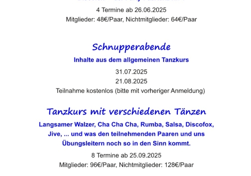 Neue Tanzkurse ab 26.06.2025